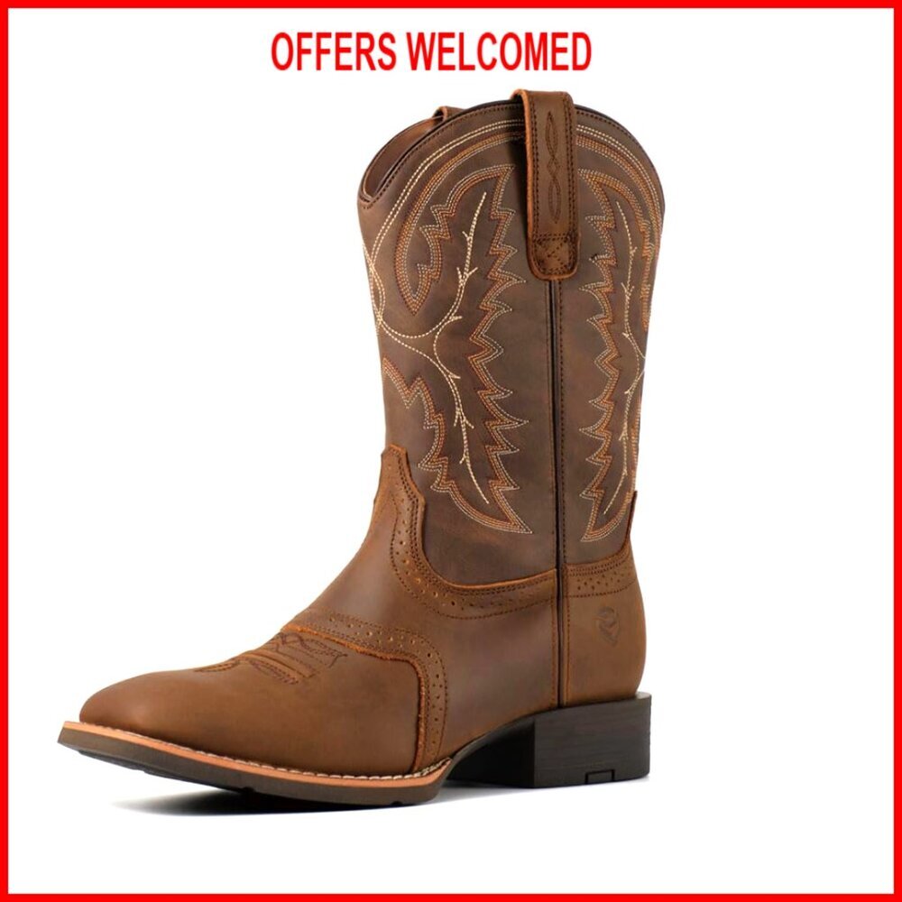 Men's Square Toe Cowboy Boots 10 Inch Wellington Work Boots Oil Slip Resistant